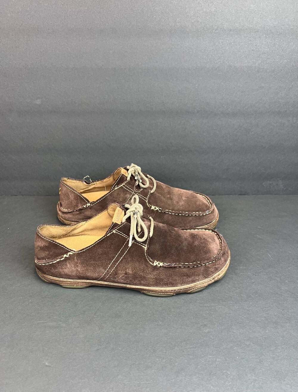 OluKai Ohana Lace Up Brown Suede Leather Loafers